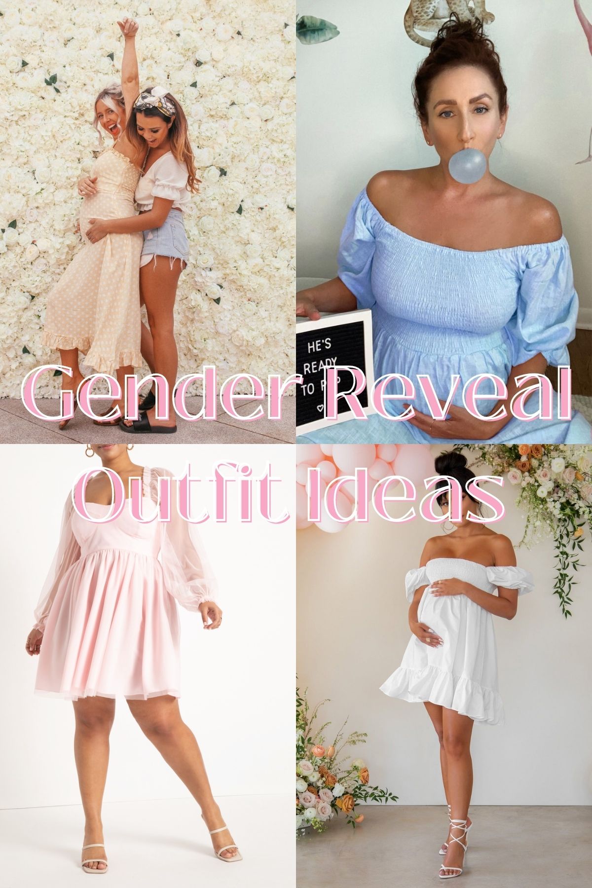 Gender reveal outfit ideas, women in summer dresses