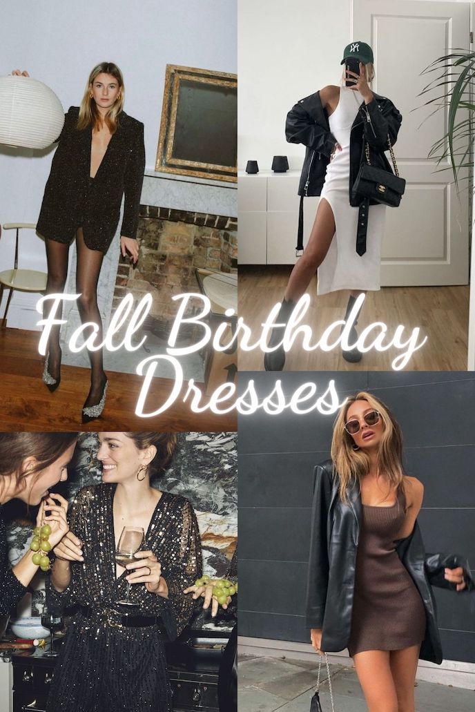 Fall birthday dresses, four women in fall outfits