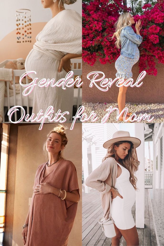 Four outfits for a mother for a gender reveal party