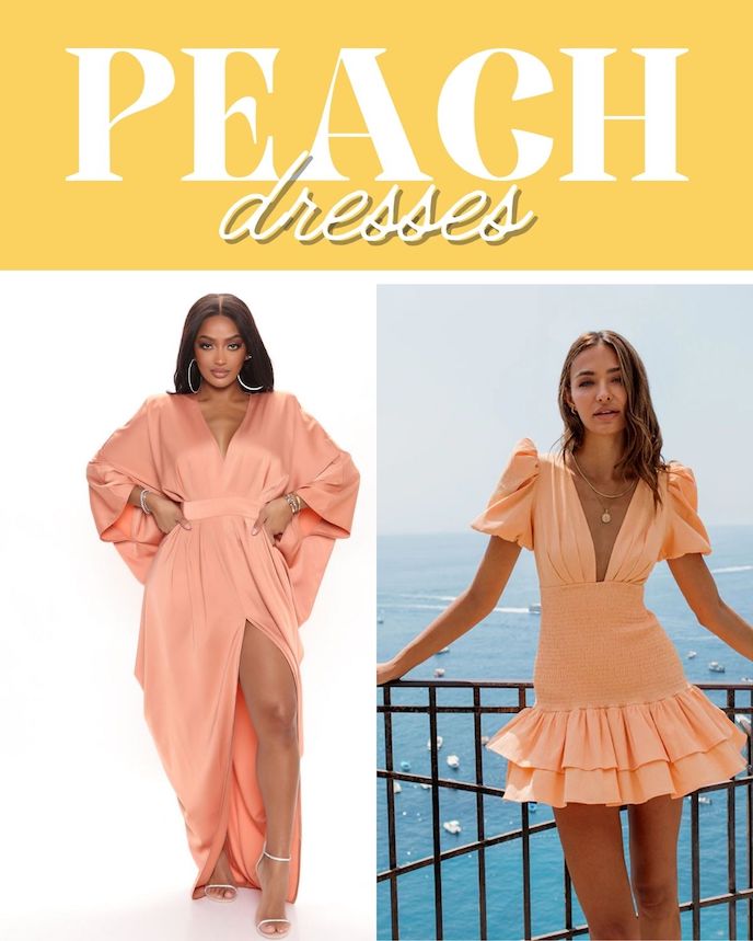 Two women in summery peach dresses