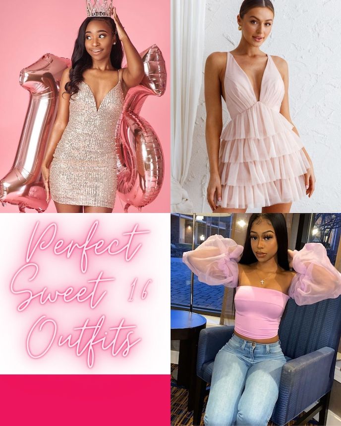 Perfect outfits for a 16th birthday, three girls in pink outfits for a birthday