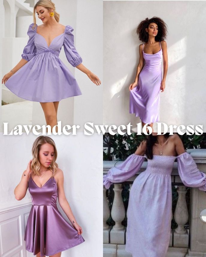 Four women in lavender dresses