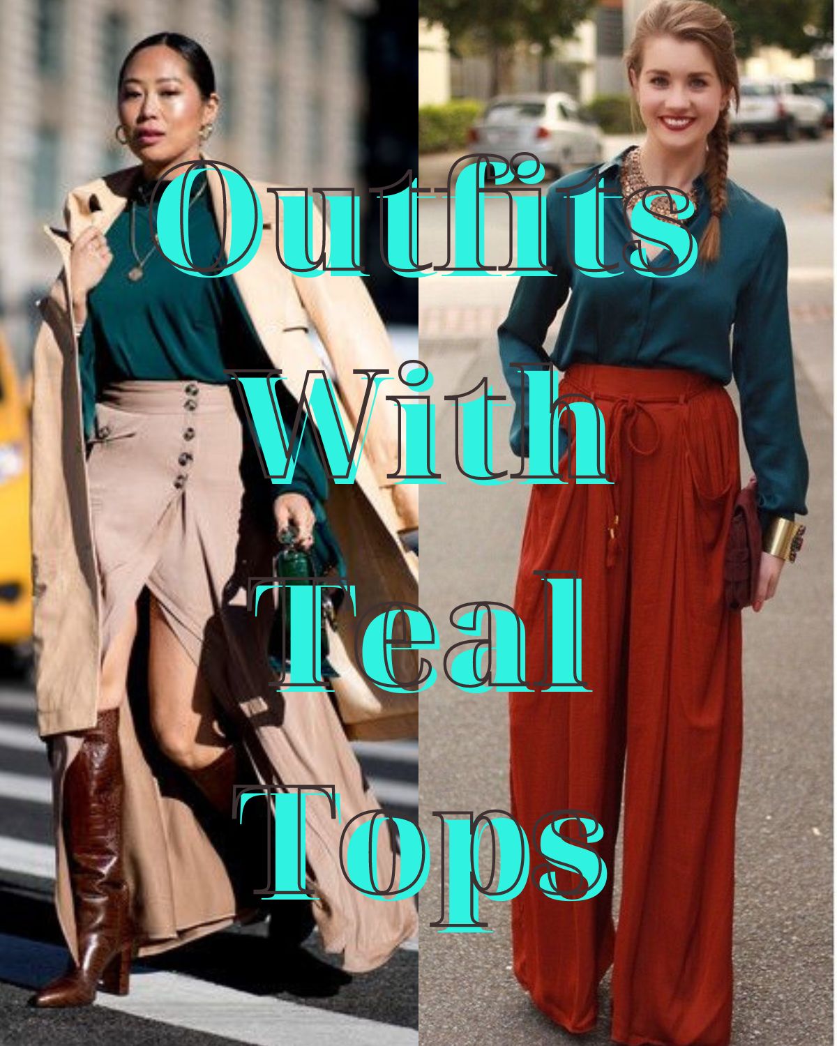 Fall outfits with a blue teal top