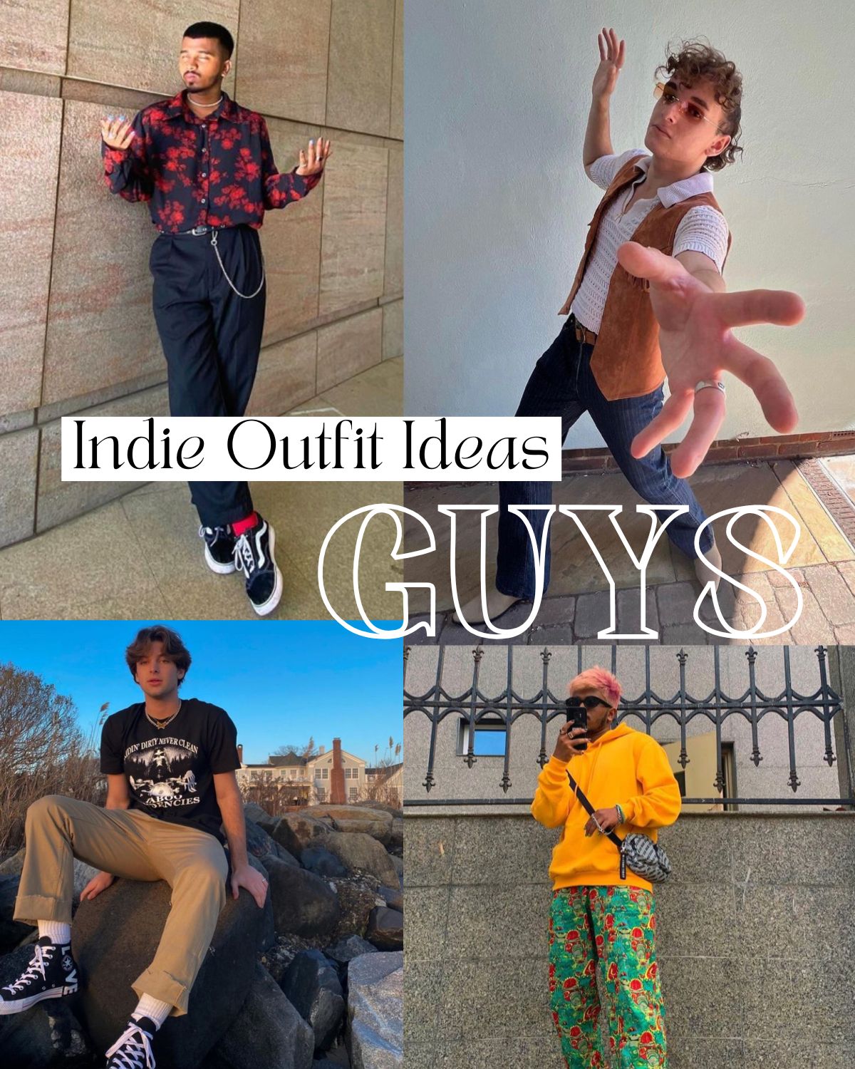 Four men in cool indie outfits