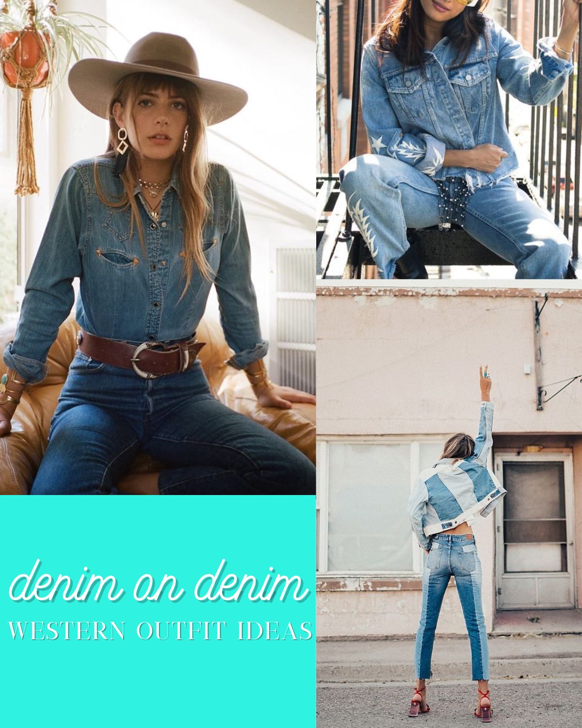Three denim on denim rodeo outfits
