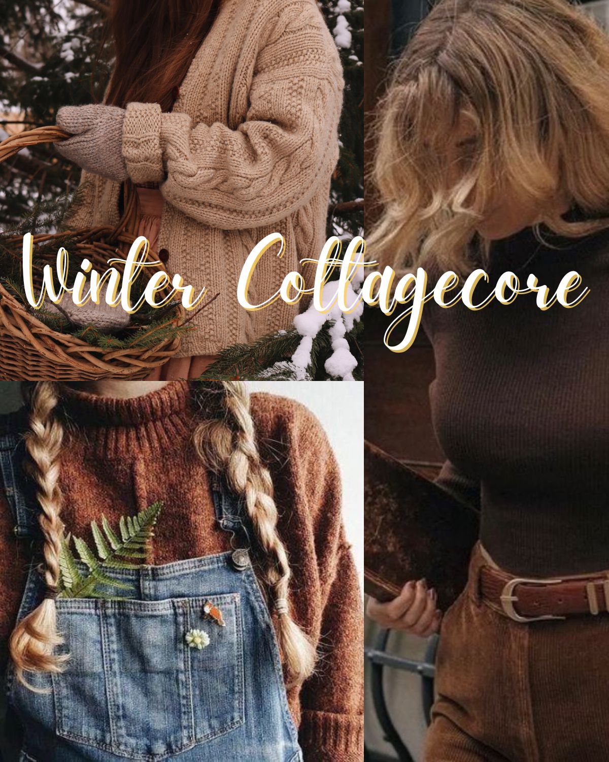 Three girls in rural winter cottagecore fashion