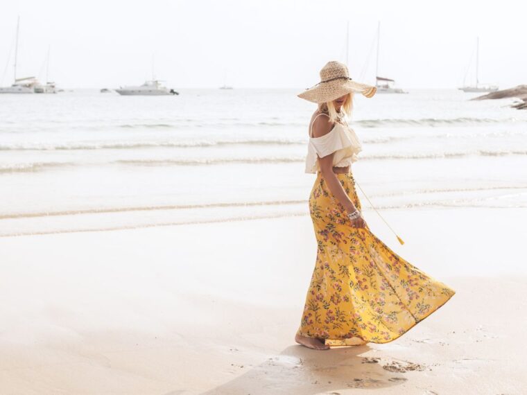 Woman wearing skirt on the beach