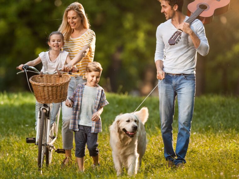 A family in a field in neutral colors