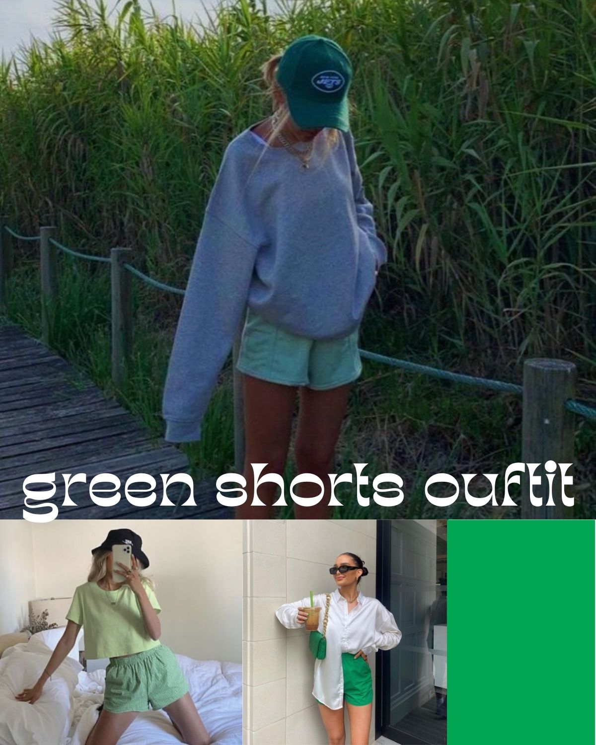 Three girls in cute outfits with green shorts 