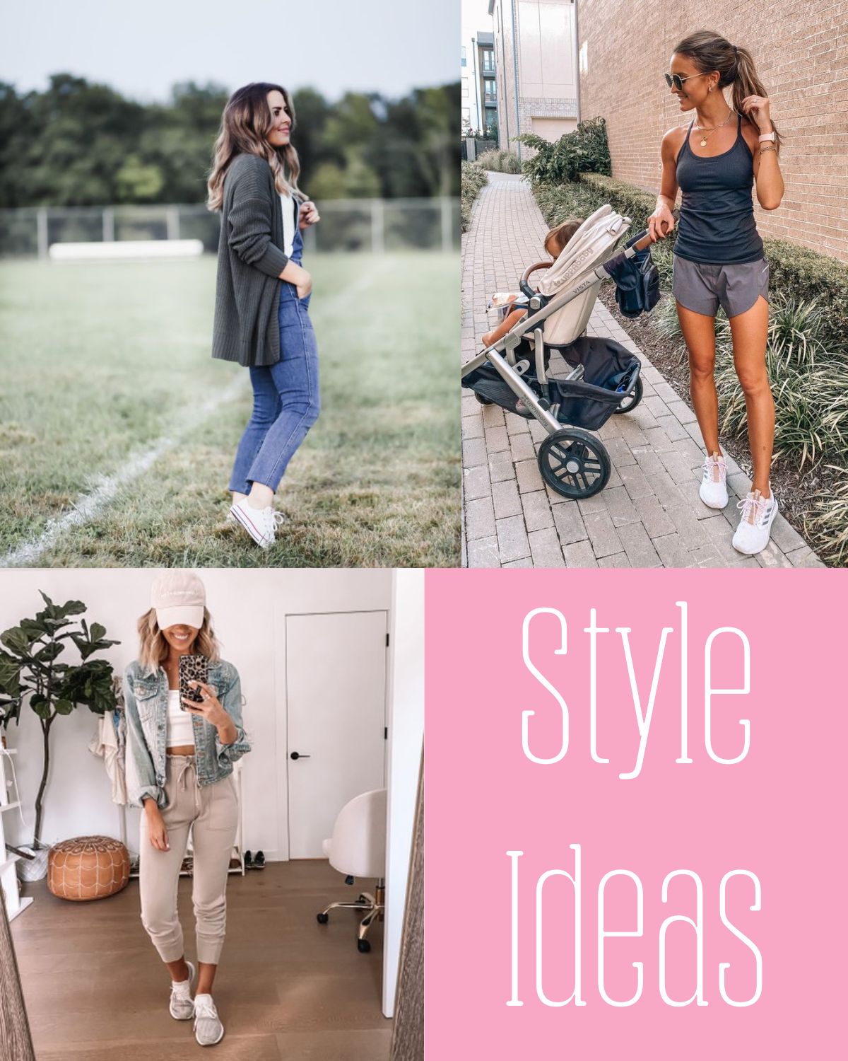 Three style idea outfits for moms on the go. 