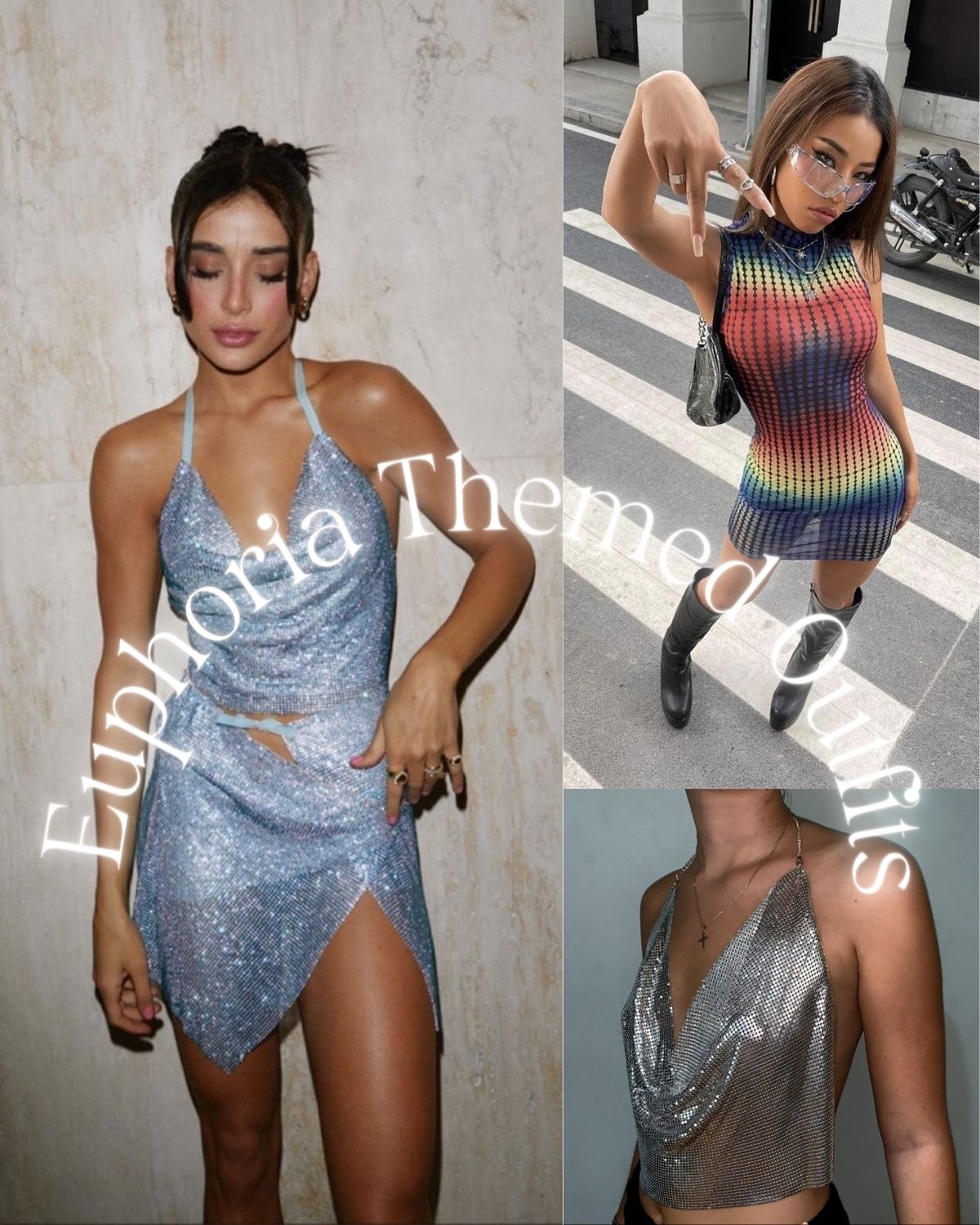 Three mesh and sheer party outfits 