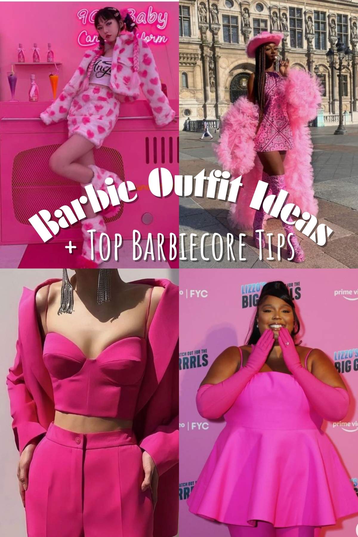 4 Different Bright pink outfit ideas.