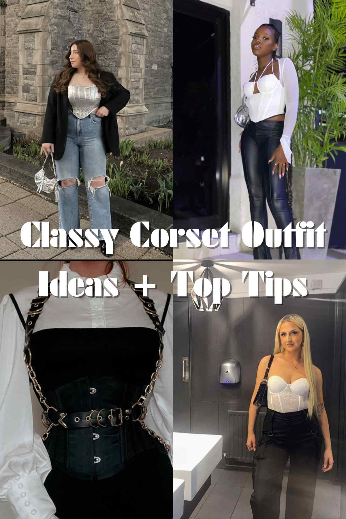 4 different corset styles with different pieces of clothing.