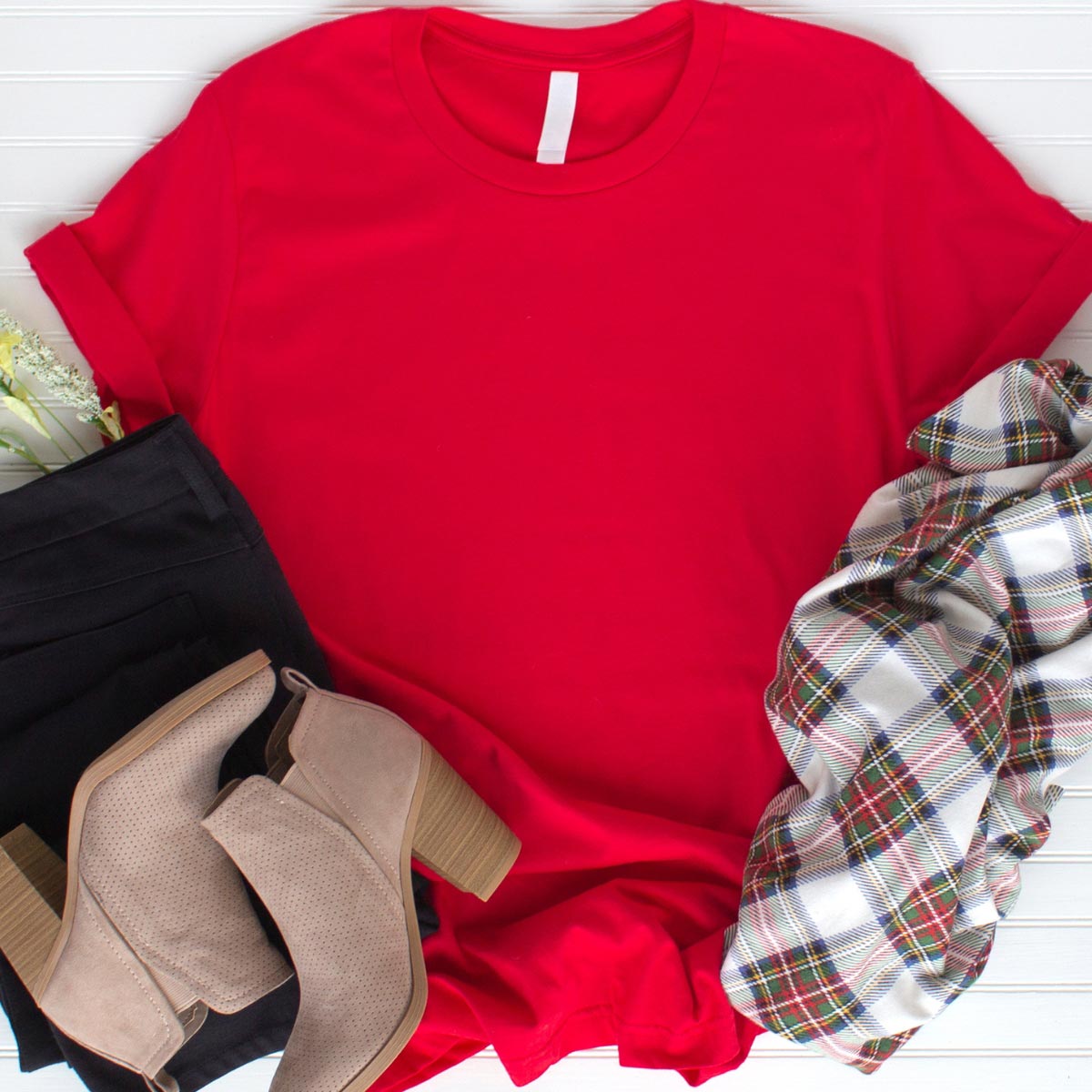 Red shirt outfit Laid Out