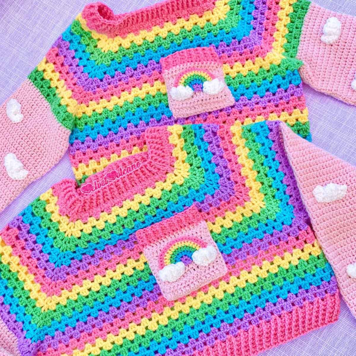 Rainbow sweater for glow party inspiration