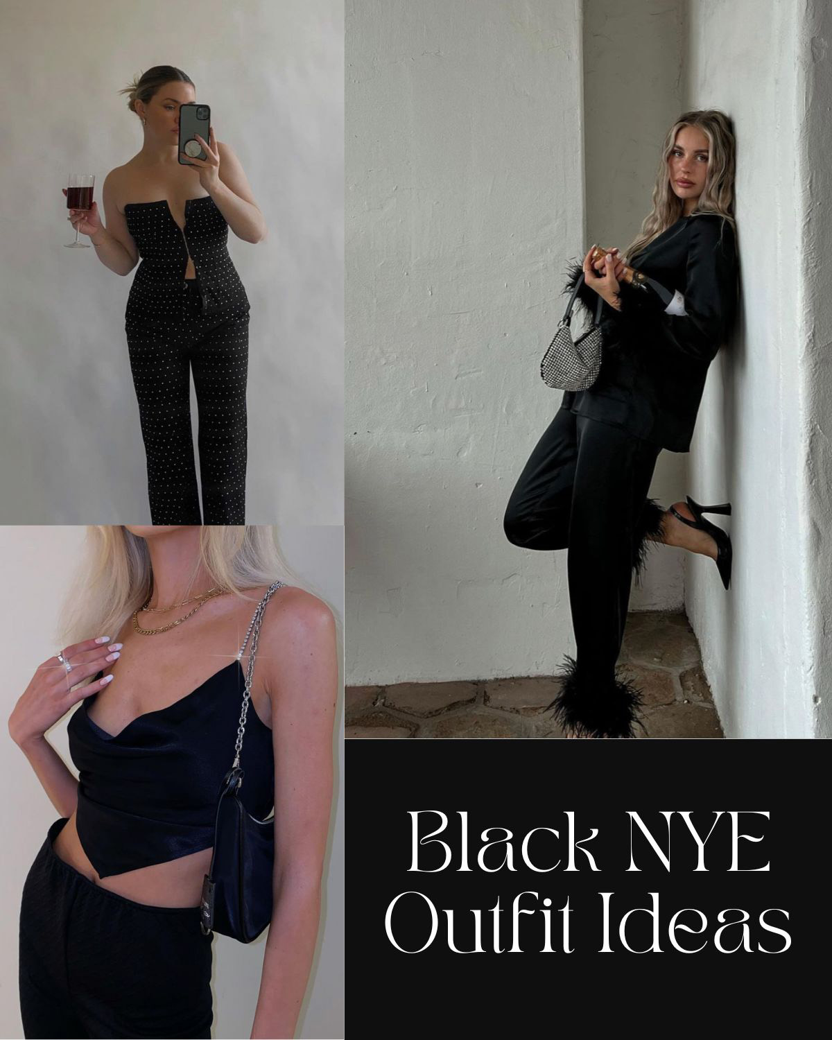 Three black outfits for a casual New Year's Eve