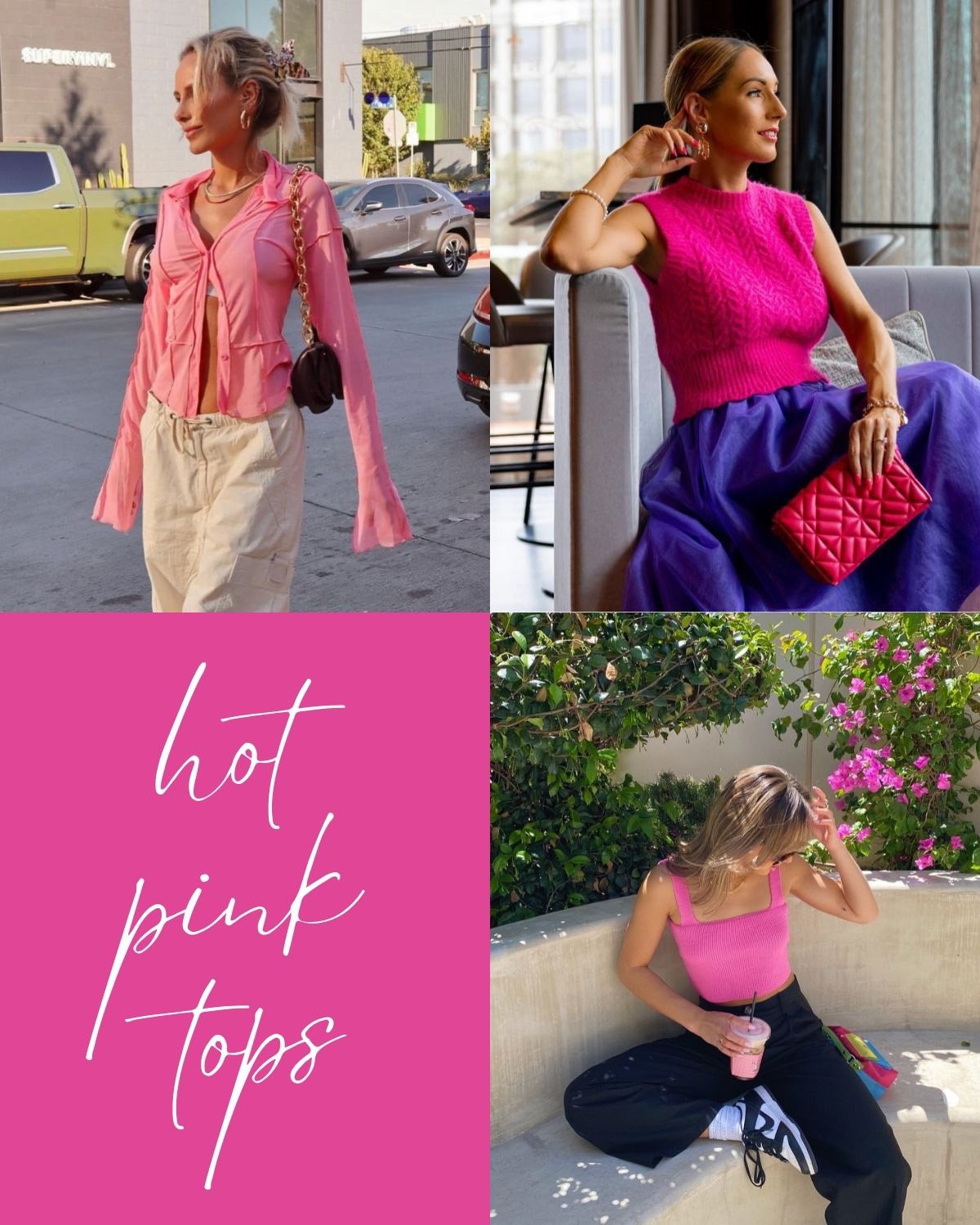 Bright pink top outfit ideas.