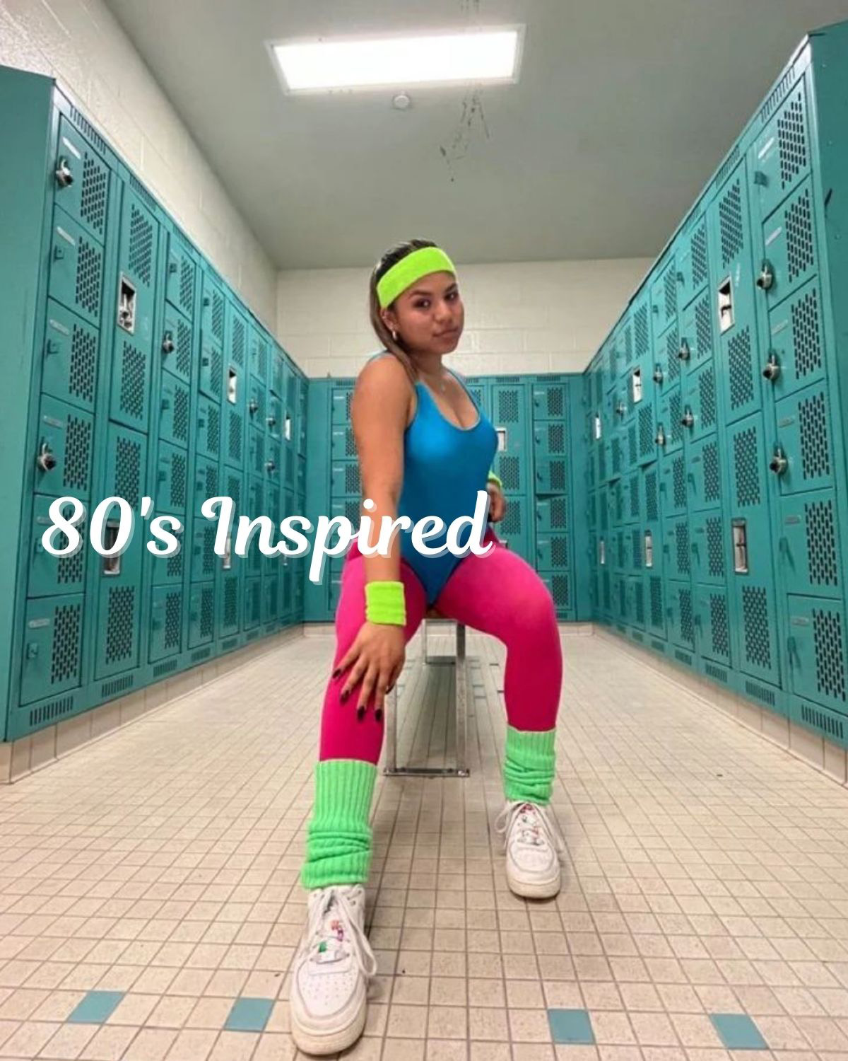 A girl in a super 80's kind of outfit
