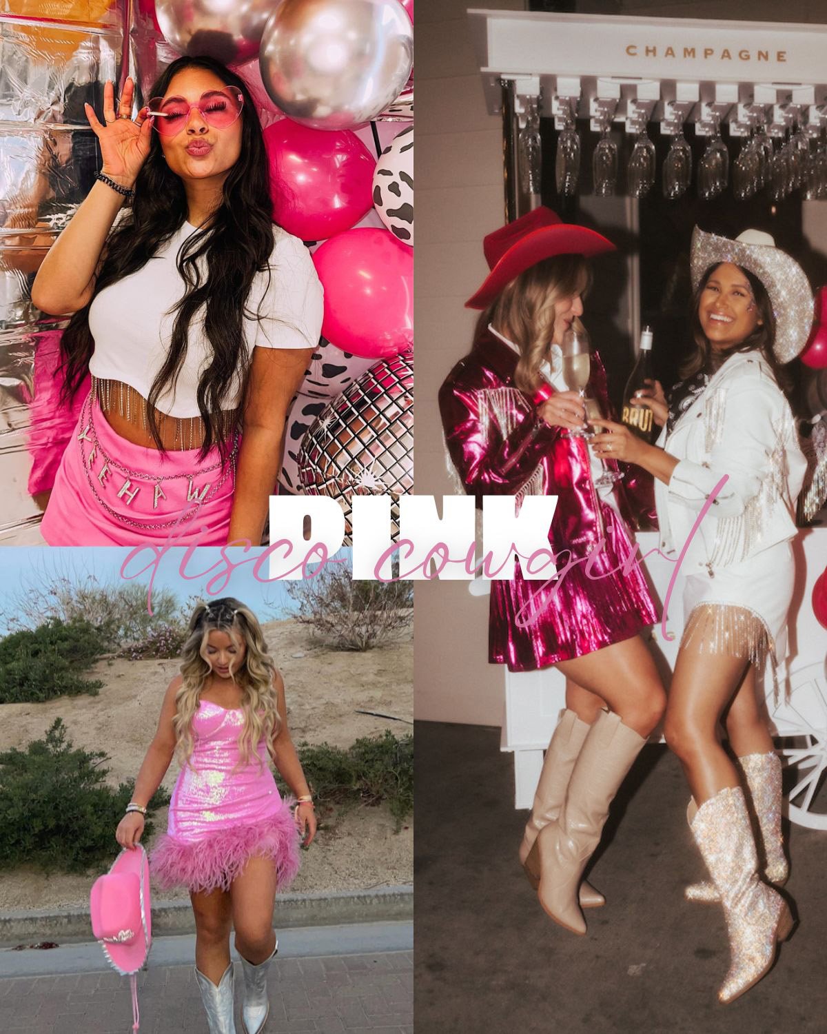 Three blingy pink outfits