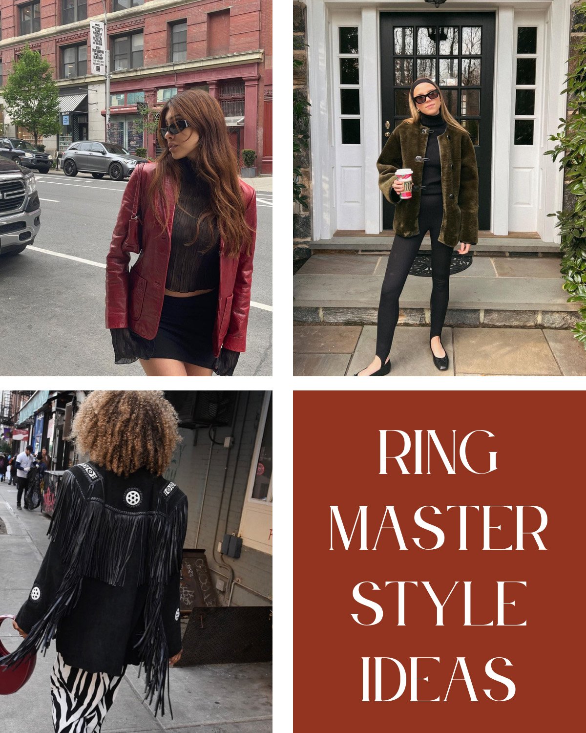 Three outfits featuring pieces that are similar to that of a ring master