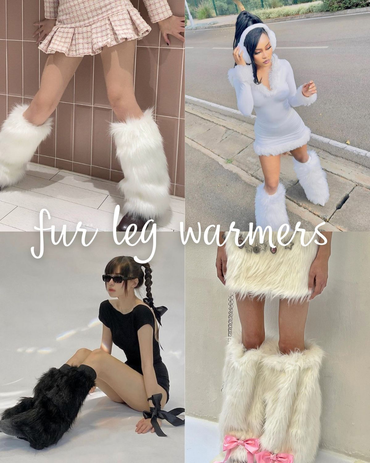 Four girls wearing fur leg warmers