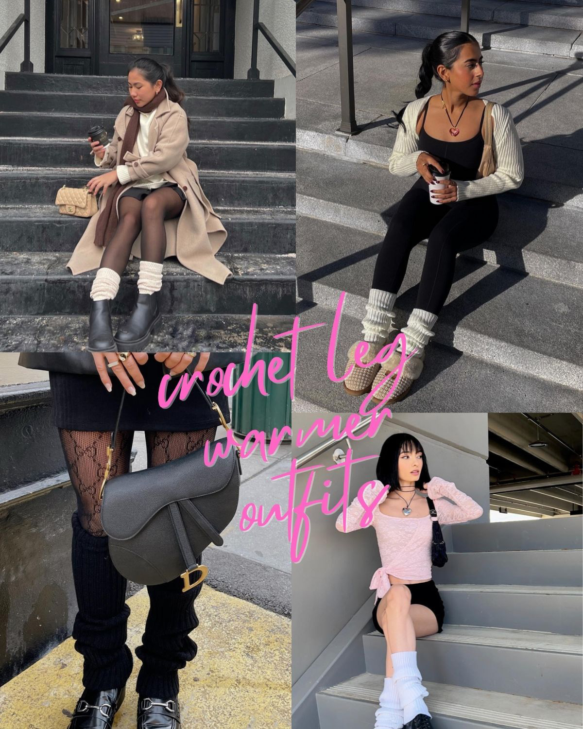 Four knit leg warmer outfits