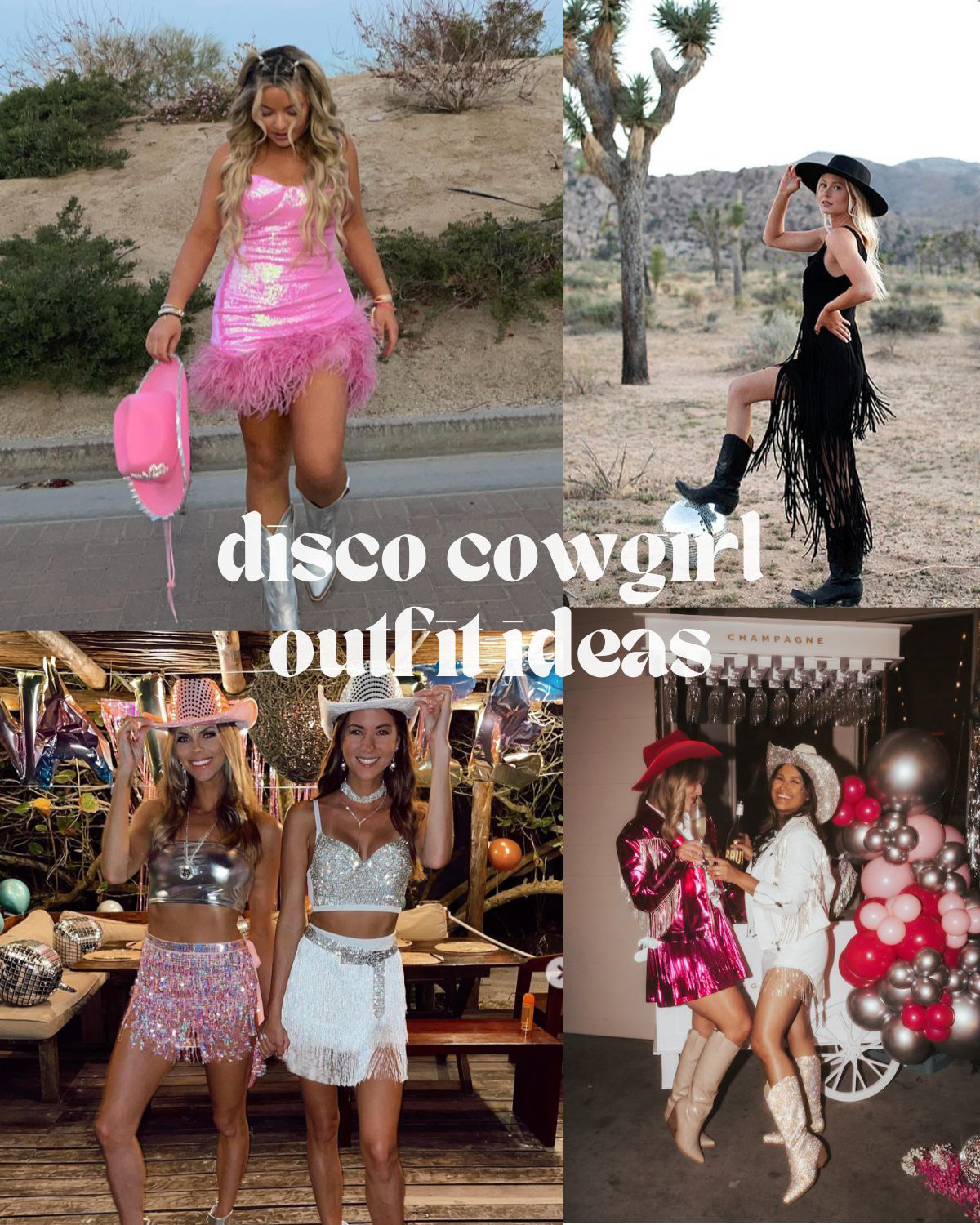 Four outfit ideas for the disco cowgirl theme