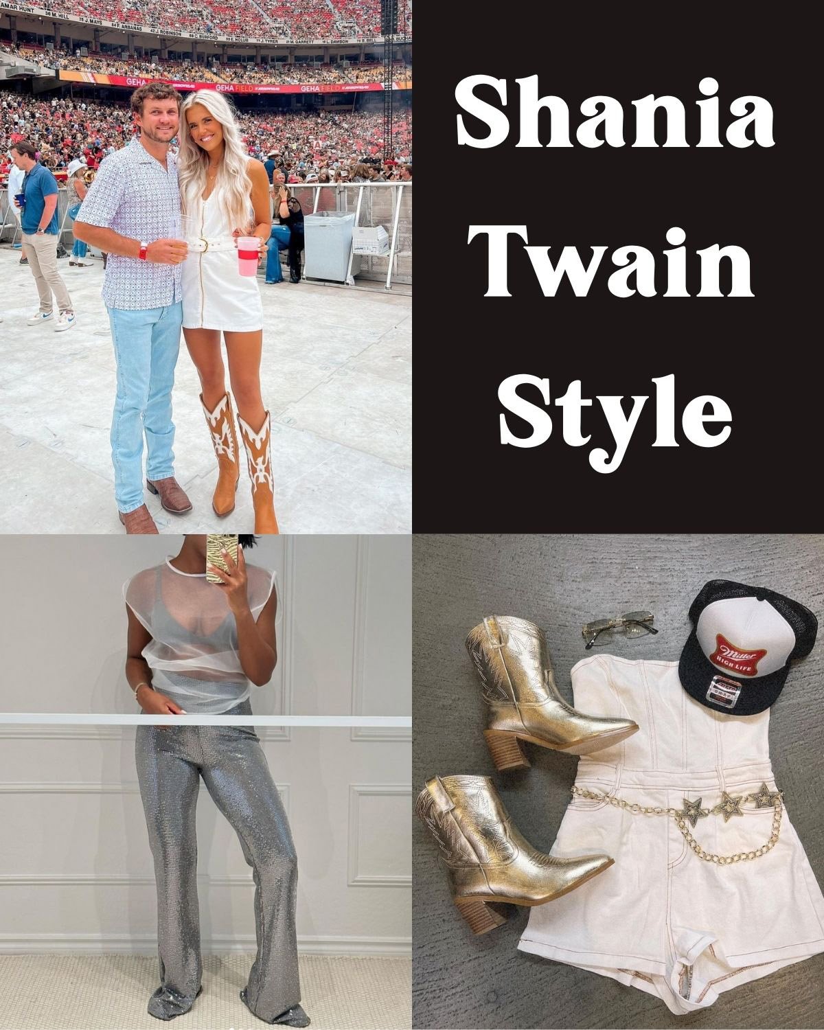 Three outfits for a Shania twain concert