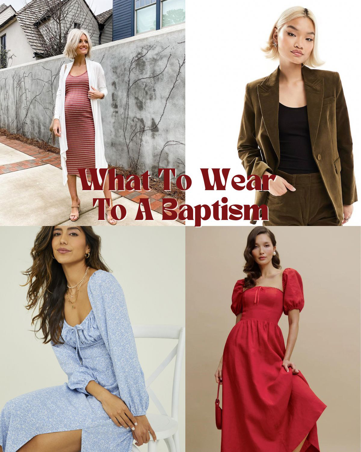 Four women wearing perfect outfits for a baptism