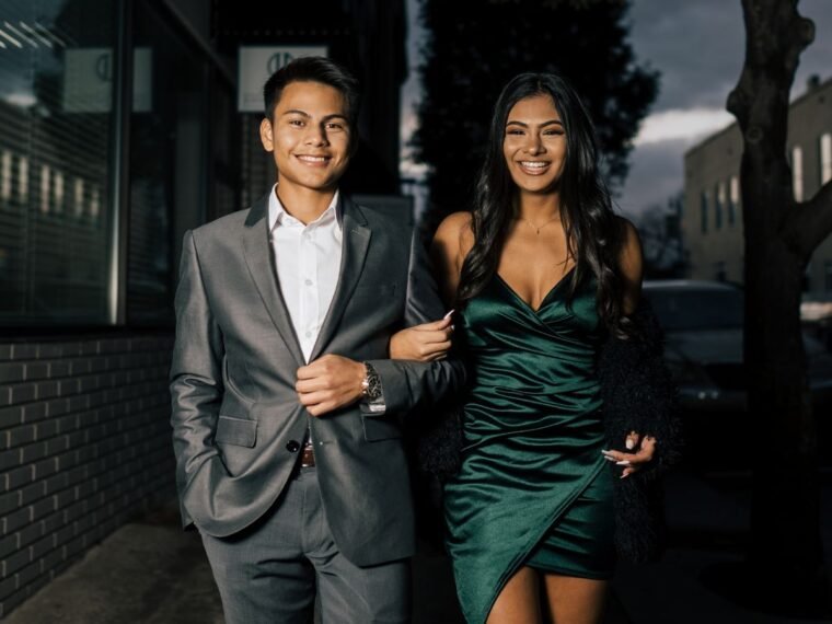 A couple dressed up for a formal event