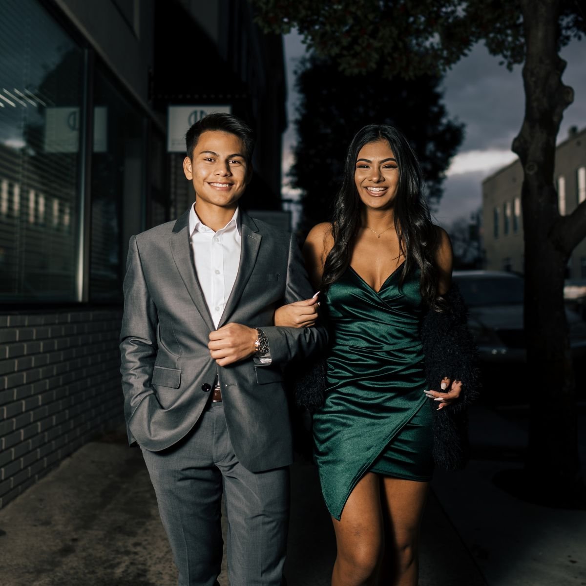 A couple dressed up for a formal event