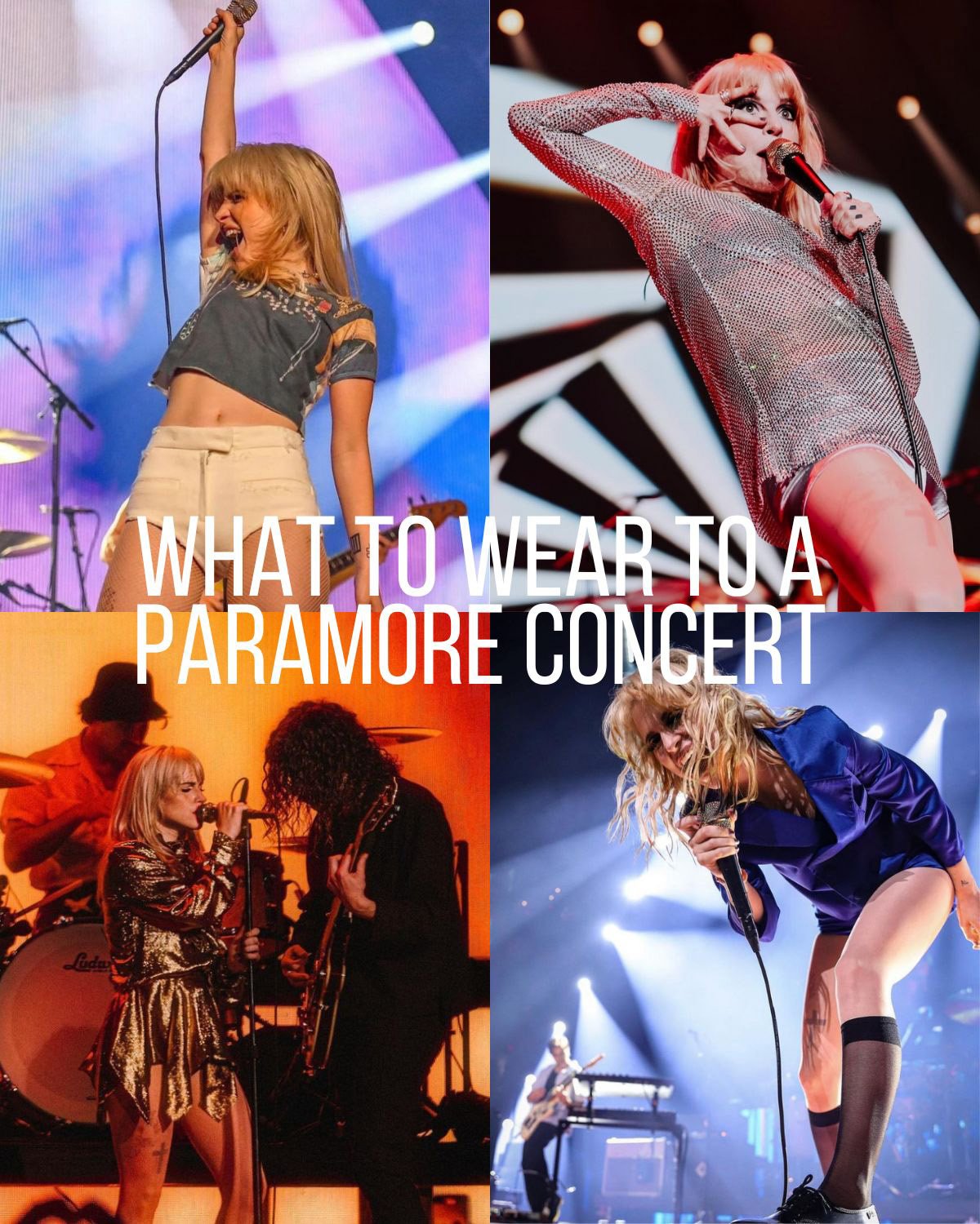 Four pictures of Hayley Williams in a concert