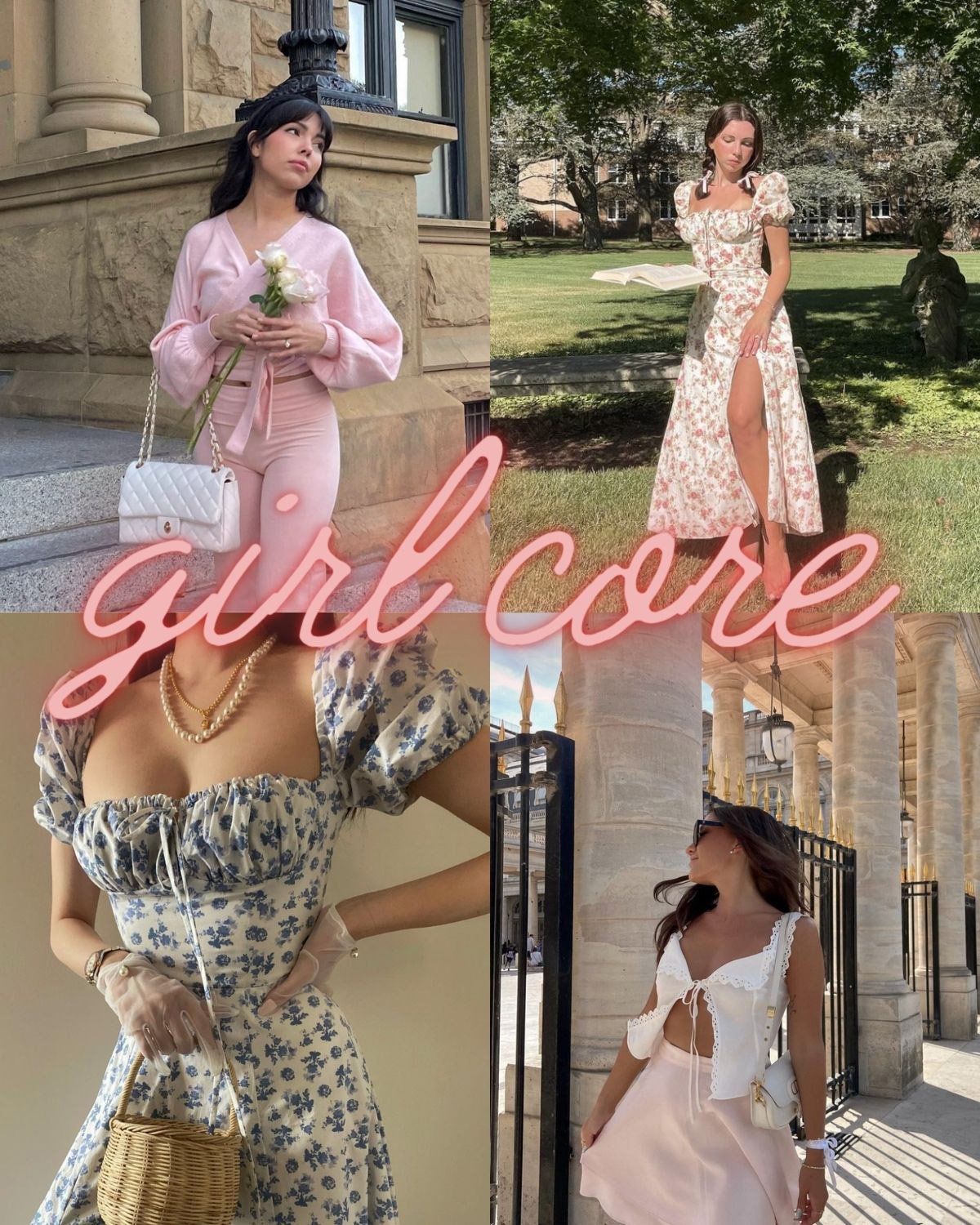 Four girls in white girly outfits