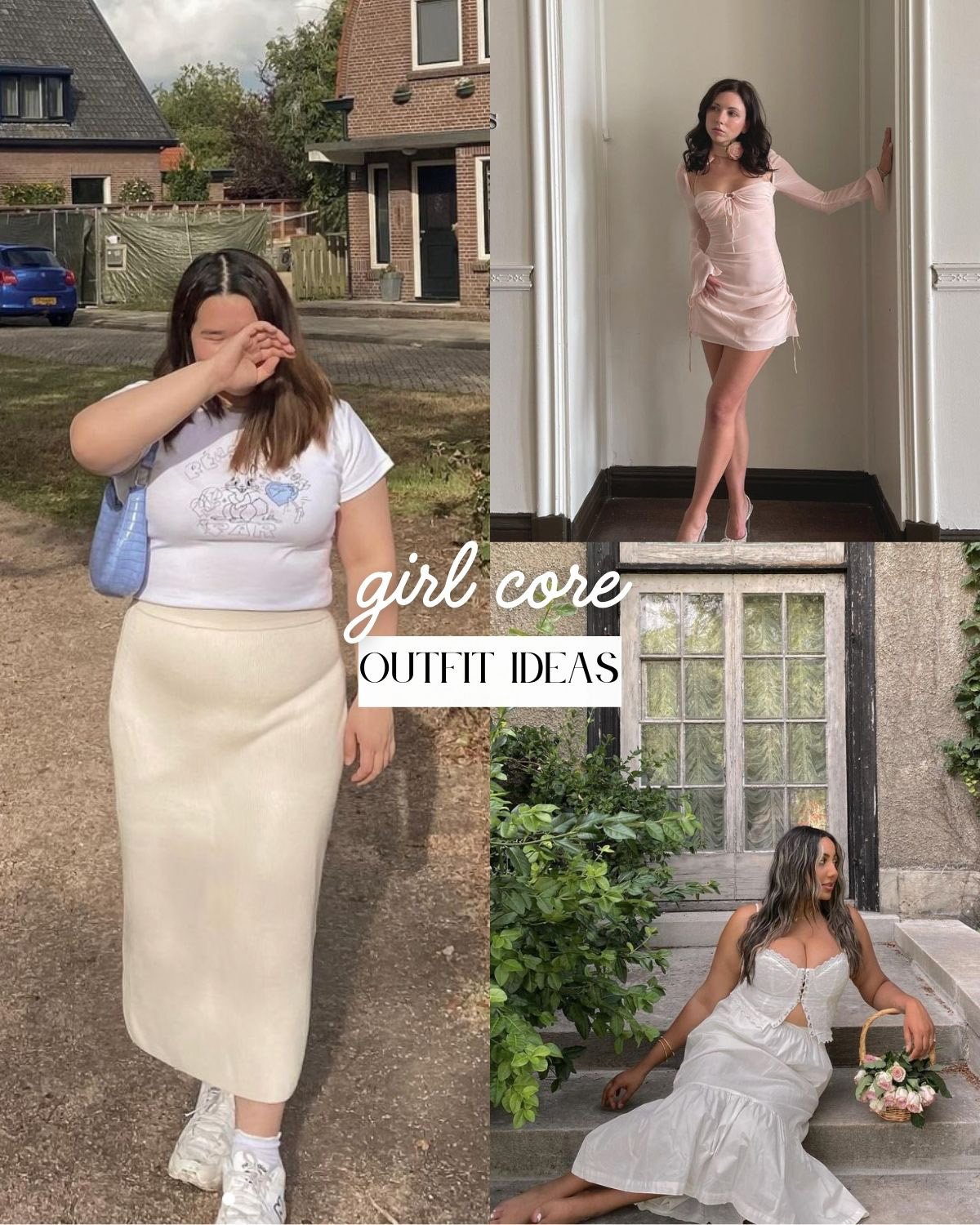 Three girls wearing girl core outfits