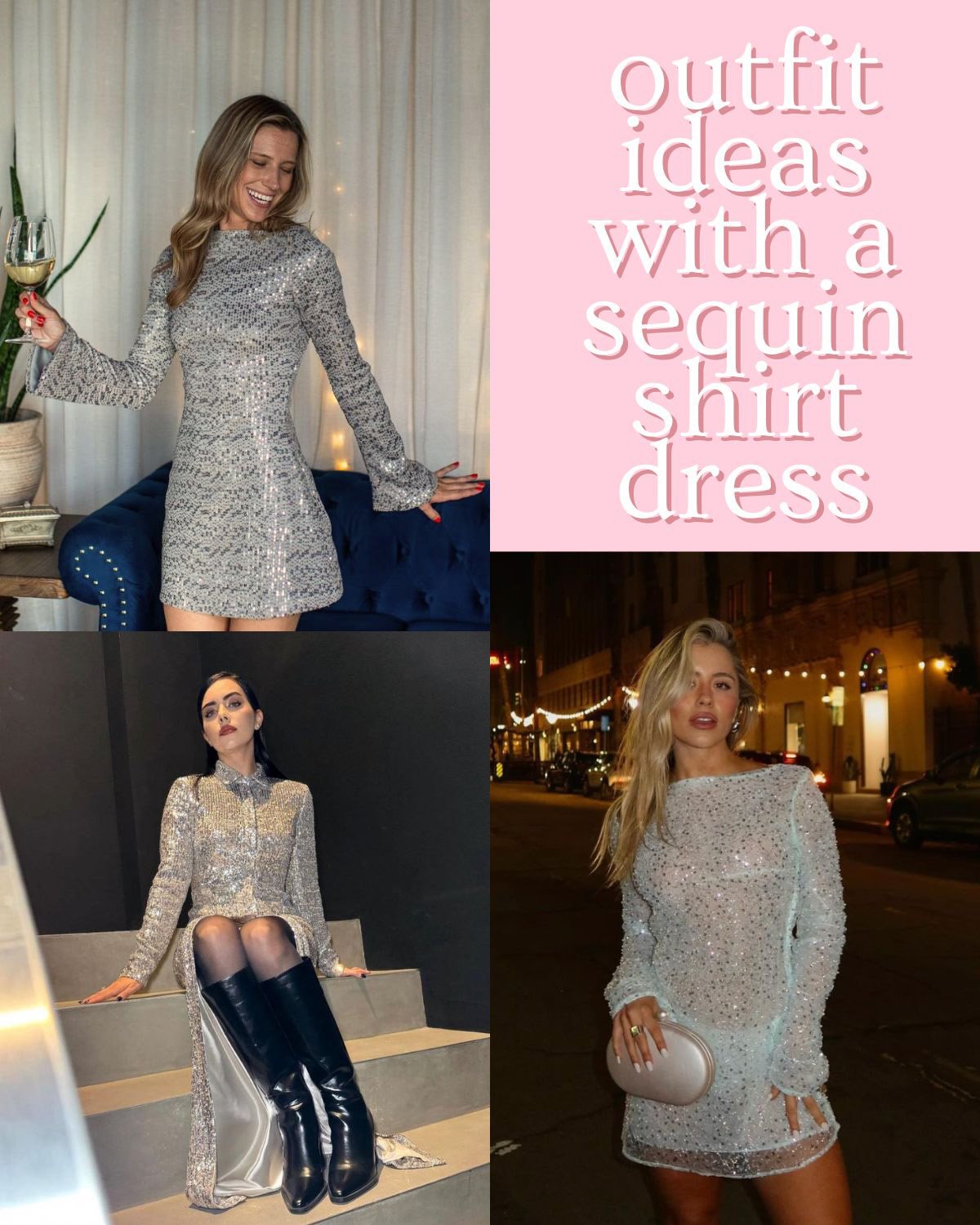 Three outfit ideas wearing a shirt dress