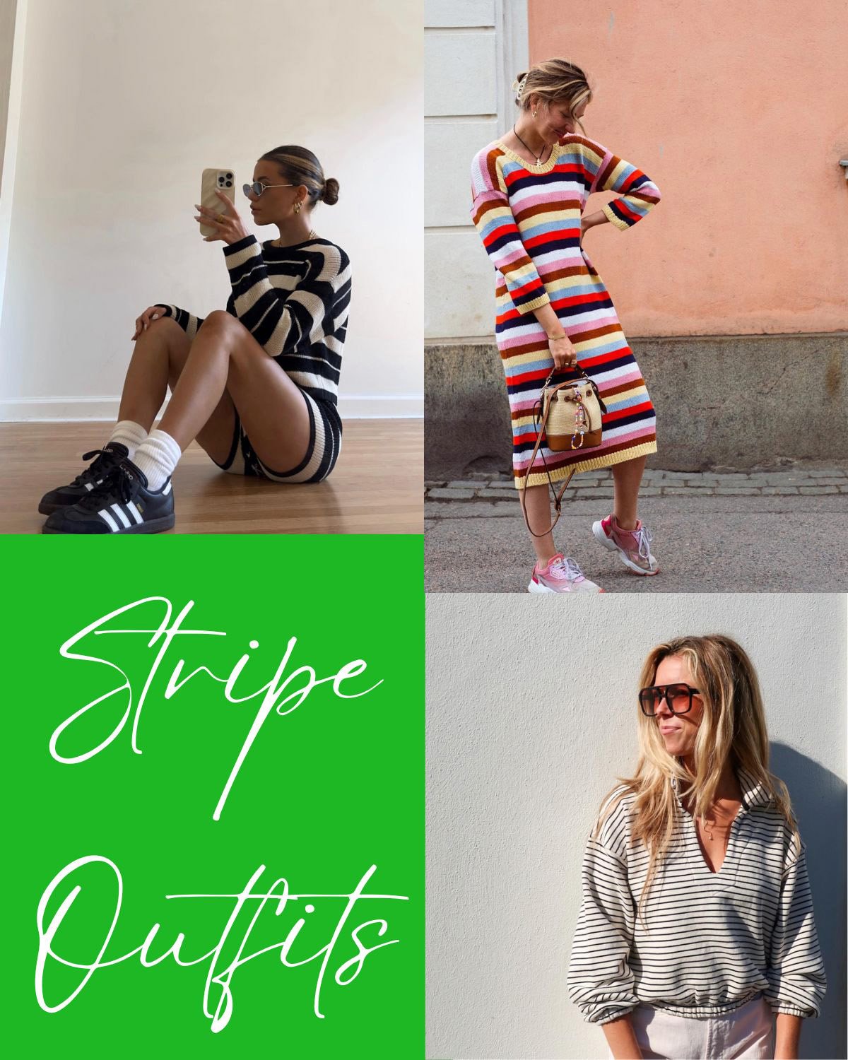 Three cool girls wearing graphic stripe outfits