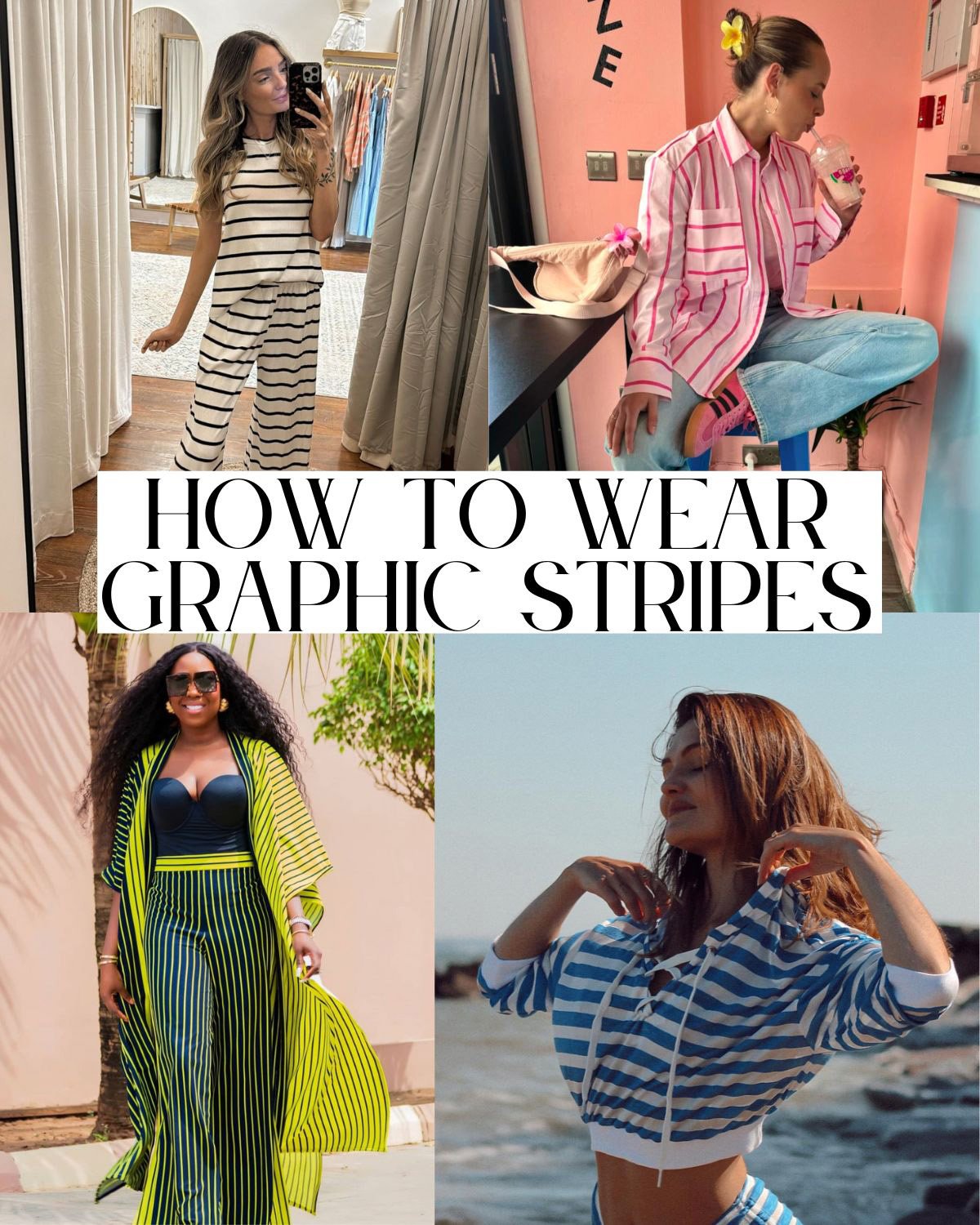 Four girls wearing striped outfits