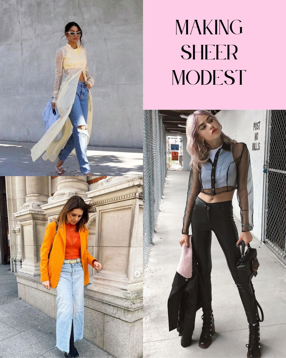 Three modest sheer outfits.