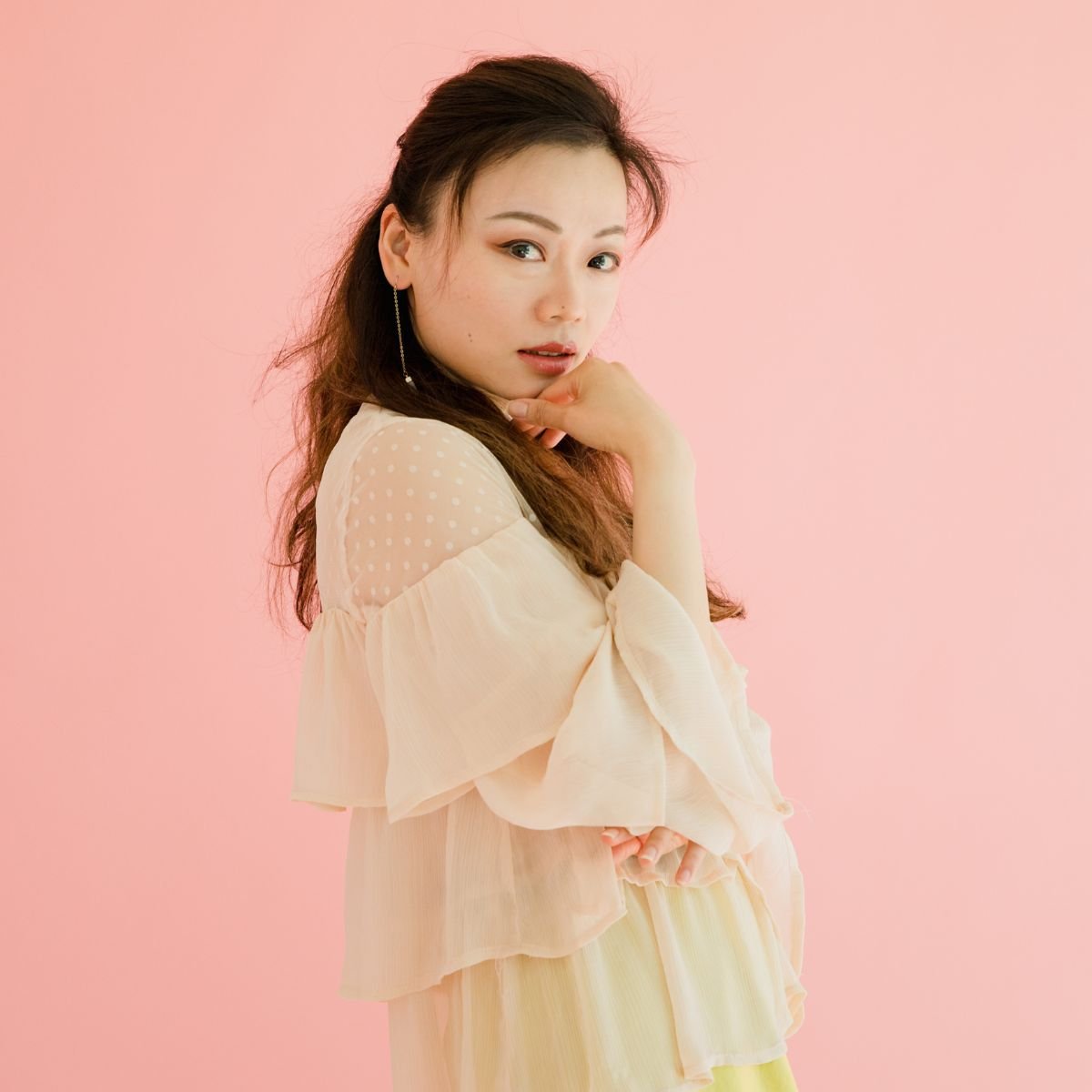 A girl in a sheer dress