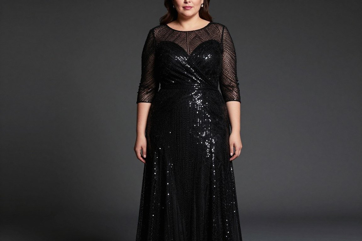Black sequin mesh overlay gown for formal mother bride evening