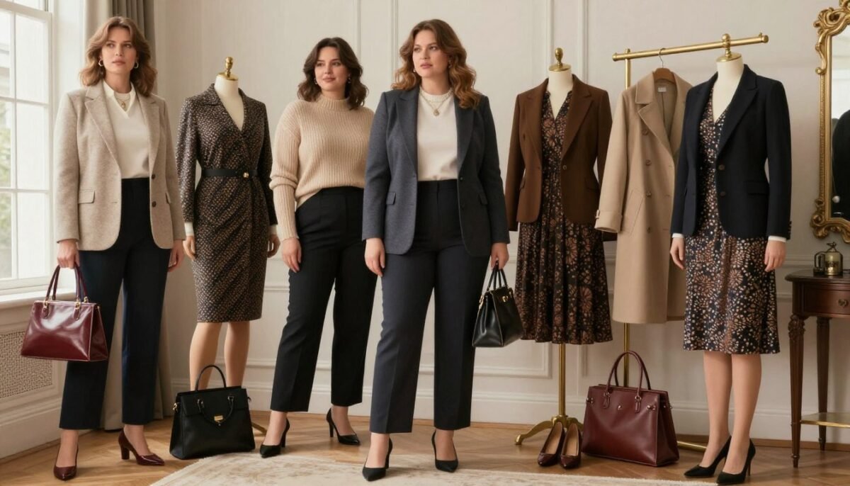 Complete old money plus size wardrobe collection displaying all essential pieces Complete old money plus size wardrobe collection displaying all essential pieces