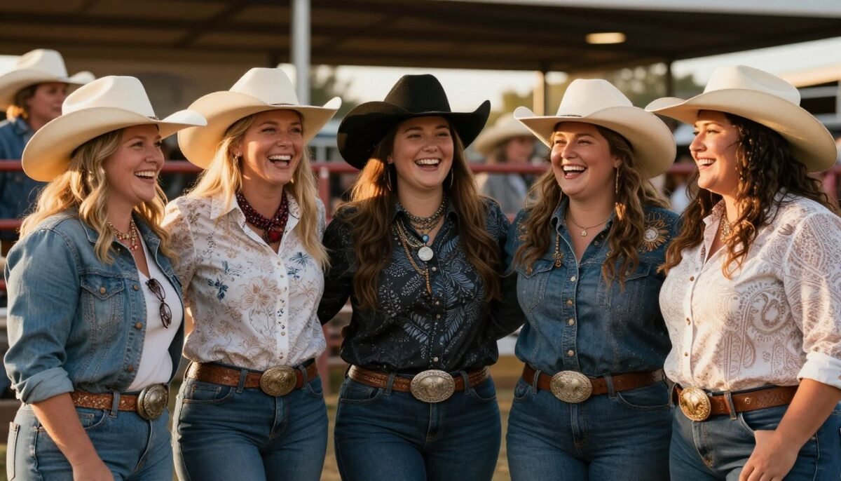 Diverse plus size women in western wear celebrating body positivity