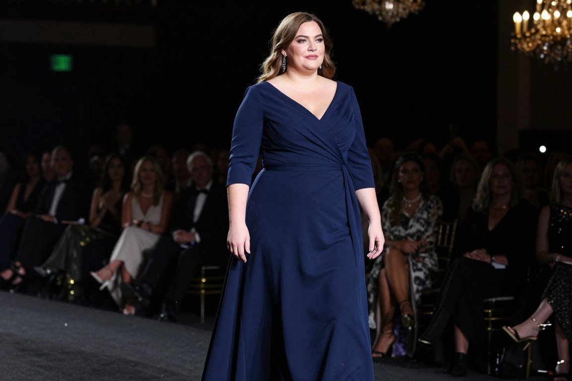 Midnight blue empire waist gown with wrap bodice for formal mother bride