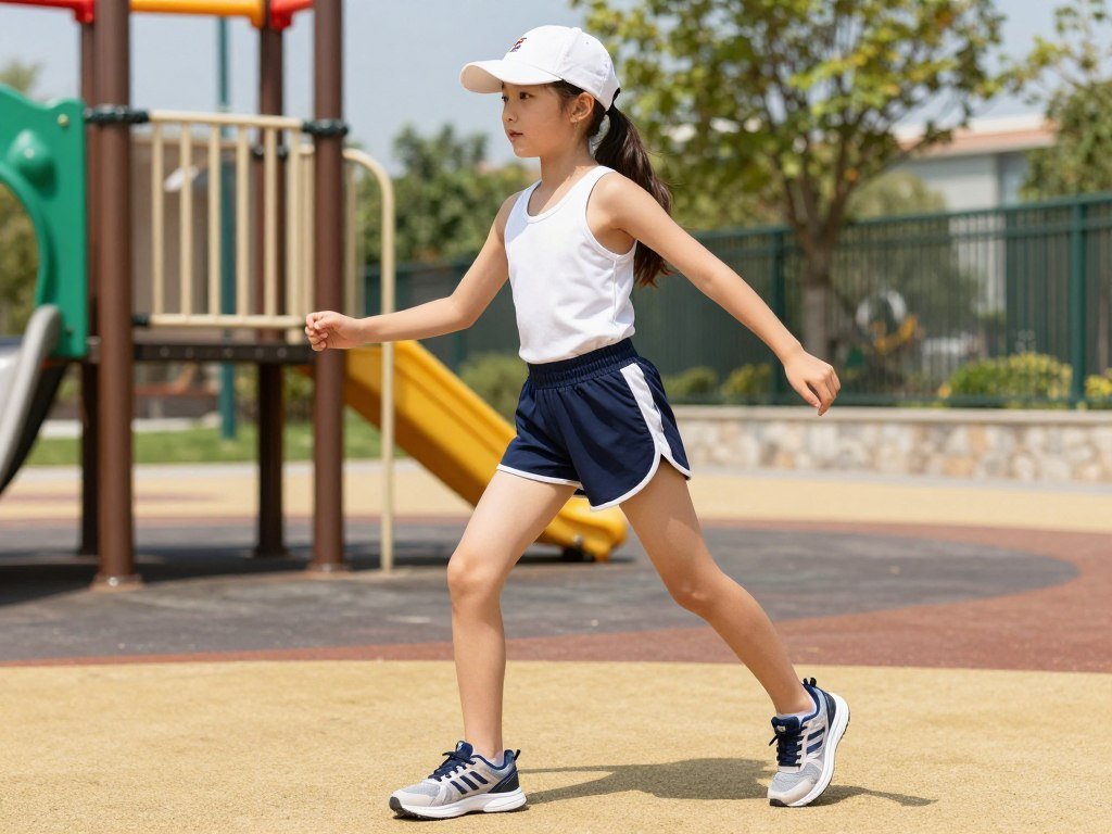 Mom in athletic shorts and racerback tank with baseball cap