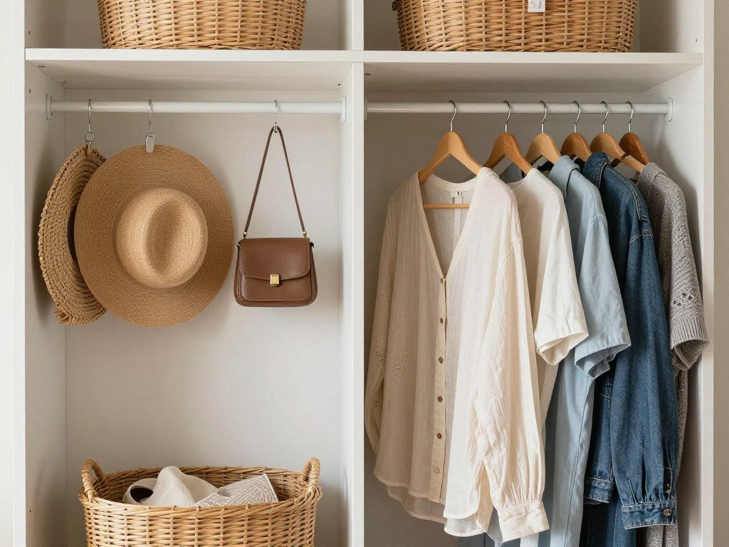 Organized boho wardrobe storage