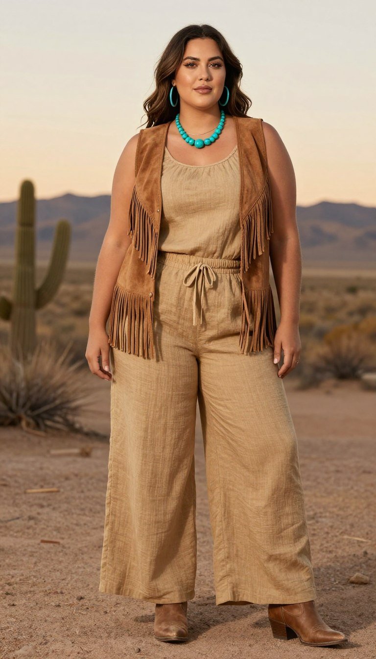 Plus size boho coordinated separates with fringe