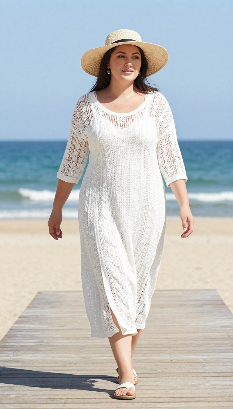 Plus size boho crochet cover-up styled as dress