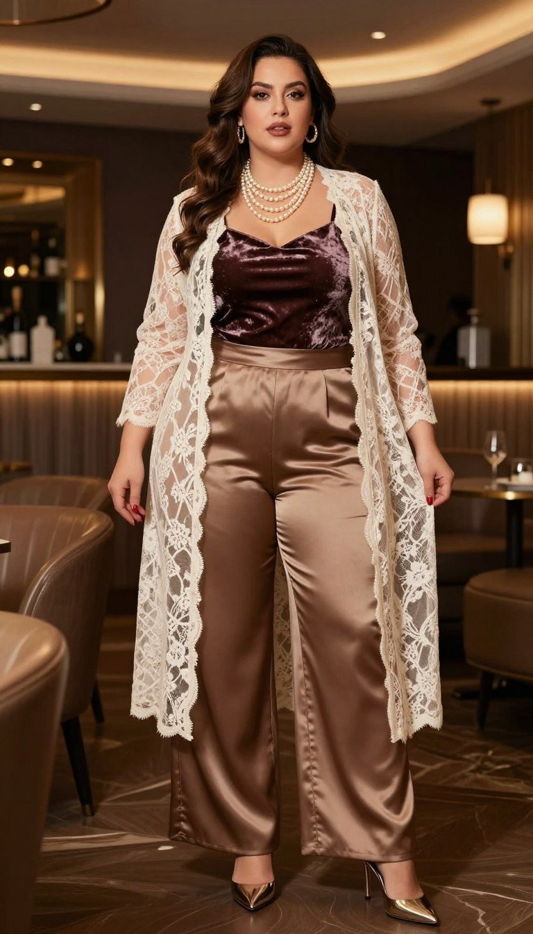 Plus size boho mixed texture evening outfit