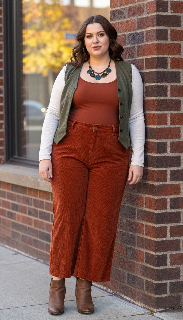 Plus size boho wide-leg pants with layered tops