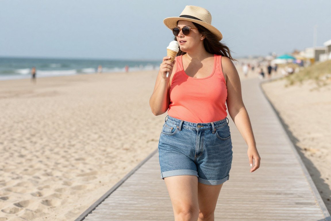 Plus size casual tank and shorts beach vacation outfit